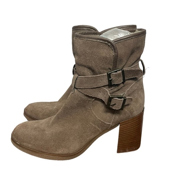 Kurt Geiger Tan Suede Double Buckle Heeled Boot With Shearling Lining, 9.5 - Picture 10 of 10